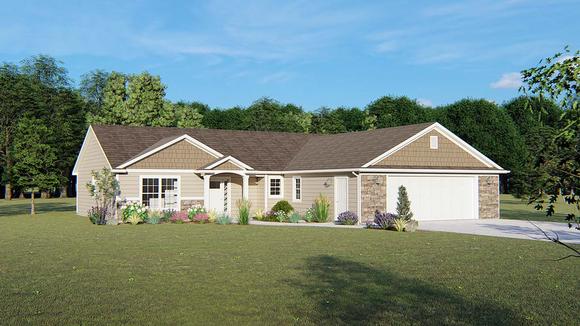 Ranch, Traditional House Plan 50778 with 3 Beds, 3 Baths, 2 Car Garage Elevation