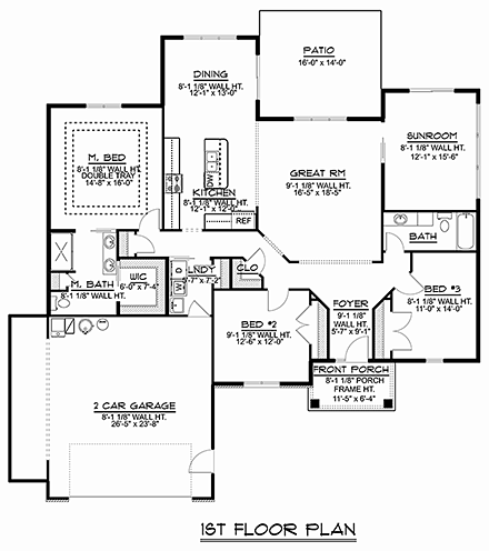 Craftsman, Ranch, Southern, Traditional House Plan 50779 with 3 Beds, 2 Baths, 2 Car Garage First Level Plan