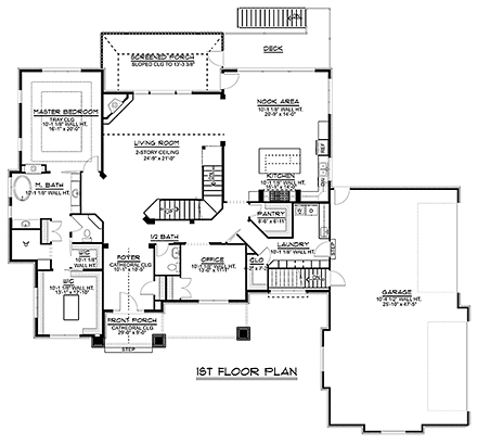 Craftsman, Traditional House Plan 50781 with 4 Beds, 4 Baths, 4 Car Garage First Level Plan