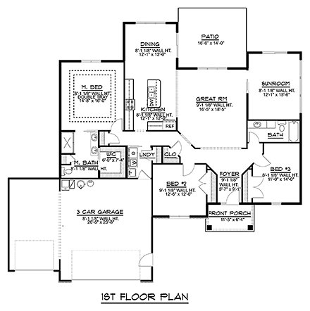 Ranch House Plan 50782 with 3 Beds, 2 Baths, 3 Car Garage First Level Plan