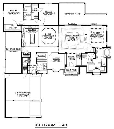 European, Traditional House Plan 50783 with 5 Beds, 4 Baths, 3 Car Garage First Level Plan