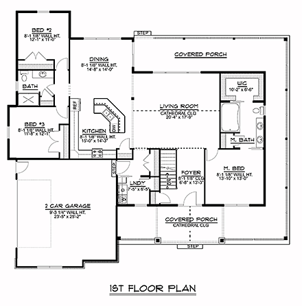 Country, Craftsman, Ranch, Traditional House Plan 50784 with 3 Beds, 2 Baths, 2 Car Garage First Level Plan