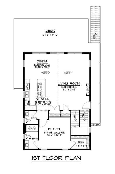 Cabin, Coastal House Plan 50788 with 3 Beds, 4 Baths First Level Plan