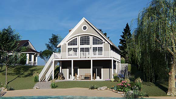Cabin, Coastal House Plan 50788 with 3 Beds, 4 Baths Elevation