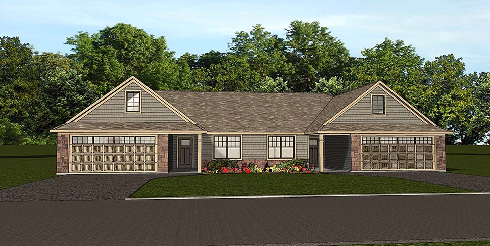 Colonial, Cottage, Country, Craftsman, Ranch, Traditional Multi-Family Plan 50789 with 6 Beds, 4 Baths, 4 Car Garage Elevation