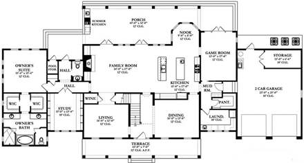 Colonial House Plan 50801 with 5 Beds, 4 Baths, 2 Car Garage First Level Plan