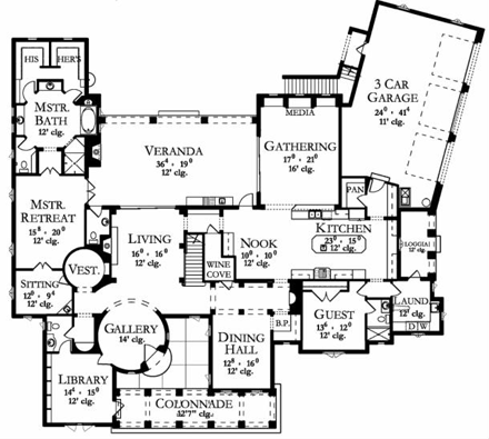 Mediterranean House Plan 50805 with 6 Beds, 7 Baths, 3 Car Garage First Level Plan
