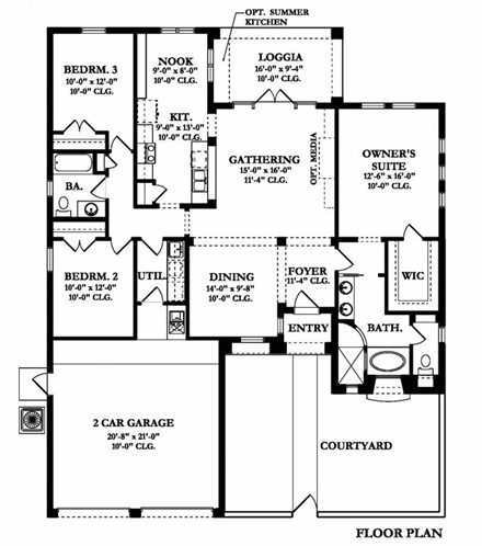 Mediterranean House Plan 50817 with 3 Beds, 2 Baths, 2 Car Garage First Level Plan