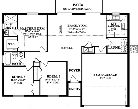 Colonial House Plan 50822 with 3 Beds, 2 Baths, 2 Car Garage First Level Plan