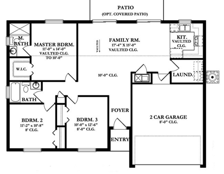 Colonial House Plan 50823 with 3 Beds, 2 Baths, 2 Car Garage First Level Plan
