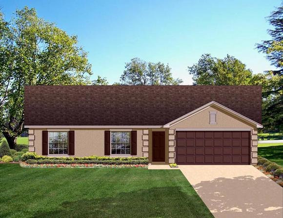 Colonial House Plan 50823 with 3 Beds, 2 Baths, 2 Car Garage Elevation