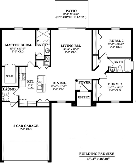 Colonial House Plan 50824 with 3 Beds, 2 Baths, 2 Car Garage First Level Plan