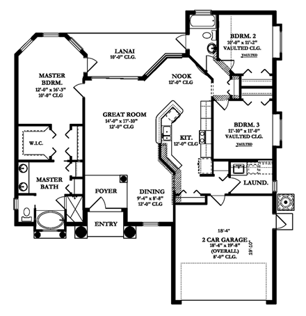 European House Plan 50827 with 3 Beds, 2 Baths, 2 Car Garage First Level Plan