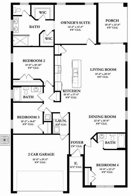 Mediterranean House Plan 50852 with 4 Beds, 3 Baths, 2 Car Garage First Level Plan