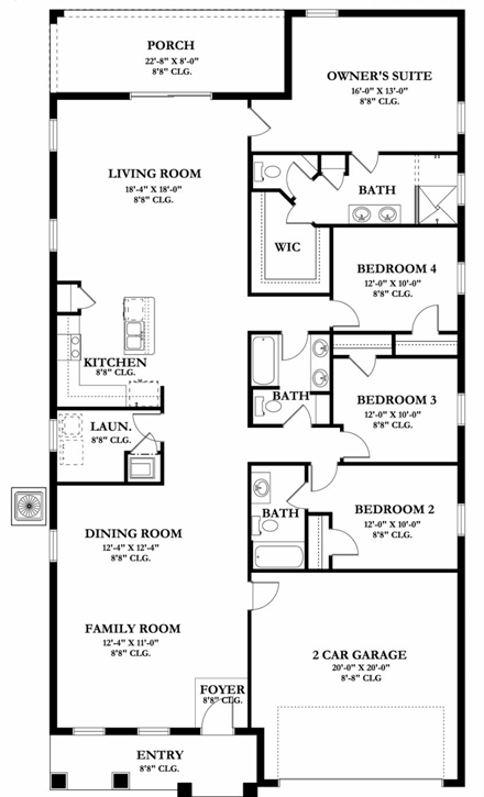 Craftsman House Plan 50855 with 4 Beds, 3 Baths, 2 Car Garage First Level Plan