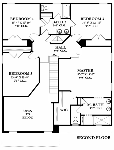 Mediterranean House Plan 50861 with 5 Beds, 3 Baths, 2 Car Garage Second Level Plan