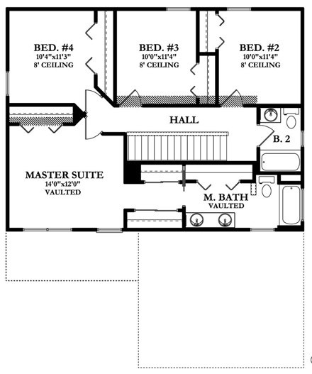 Prairie House Plan 50864 with 4 Beds, 3 Baths, 2 Car Garage Second Level Plan