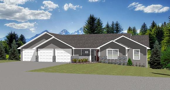Ranch, Traditional House Plan 50901 with 3 Beds, 2 Baths, 3 Car Garage Elevation