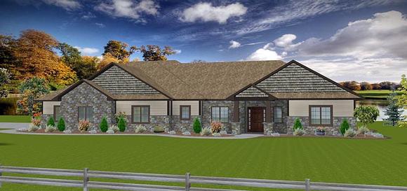 Craftsman, Ranch, Traditional House Plan 50903 with 3 Beds, 3 Baths, 3 Car Garage Elevation