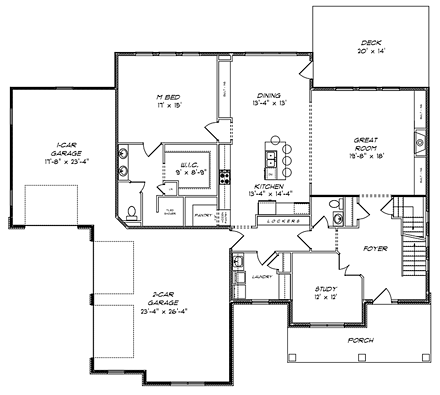 Traditional House Plan 50904 with 4 Beds, 3 Baths, 3 Car Garage First Level Plan