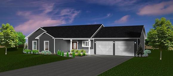 Ranch, Traditional House Plan 50905 with 3 Beds, 2 Baths, 2 Car Garage Elevation