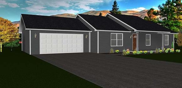 Ranch House Plan 50908 with 3 Beds, 2 Baths, 2 Car Garage Elevation