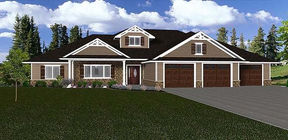Craftsman, Ranch, Traditional House Plan 50910 with 3 Beds, 2 Baths, 3 Car Garage Elevation