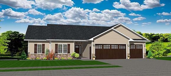 Ranch, Traditional House Plan 50912 with 3 Beds, 3 Baths, 3 Car Garage Elevation