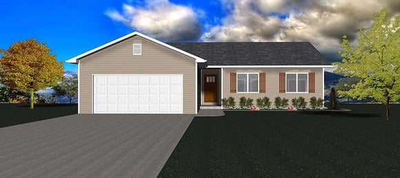 One-Story, Ranch, Traditional House Plan 50915 with 3 Beds, 2 Baths, 2 Car Garage Elevation