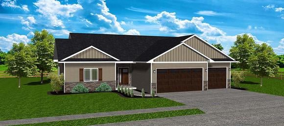 Ranch, Traditional House Plan 50917 with 3 Beds, 2 Baths, 2 Car Garage Elevation
