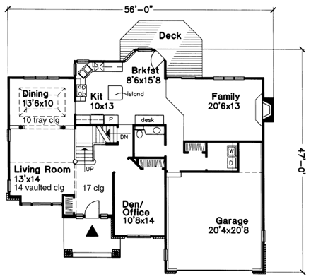 House Plan 51013 with 3 Beds, 3 Baths, 2 Car Garage First Level Plan