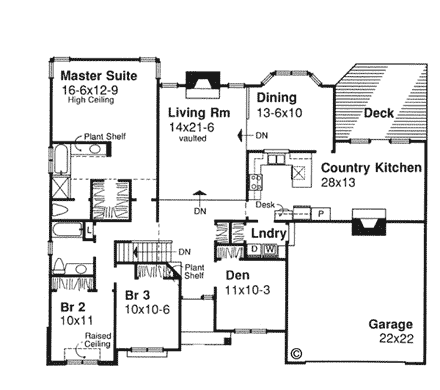 One-Story, Traditional House Plan 51017 with 3 Beds, 2 Baths, 2 Car Garage First Level Plan