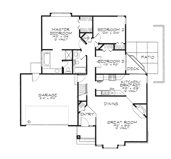 Contemporary, One-Story House Plan 51018 with 3 Beds, 2 Baths, 2 Car Garage Level One