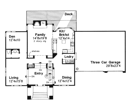 Colonial House Plan 51023 with 3 Beds, 3 Baths, 3 Car Garage First Level Plan