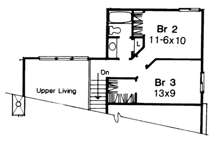 Narrow Lot House Plan 51025 with 3 Beds, 2 Baths, 2 Car Garage Second Level Plan