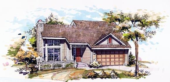 Narrow Lot House Plan 51025 with 3 Beds, 2 Baths, 2 Car Garage Elevation