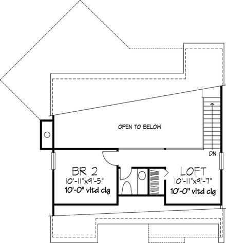 A-Frame House Plan 51028 with 2 Beds, 2 Baths Second Level Plan