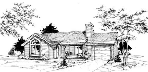 One-Story House Plan 51036 with 1 Beds, 1 Baths, 1 Car Garage Elevation