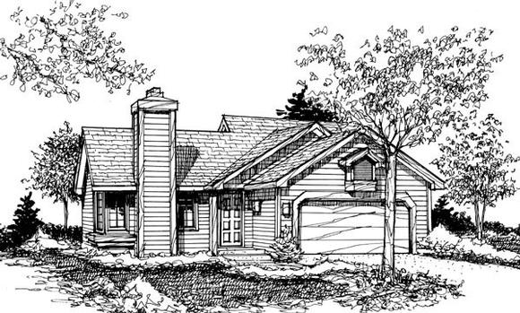 Narrow Lot, One-Story, Ranch House Plan 51045 with 2 Beds, 1 Baths, 2 Car Garage Elevation