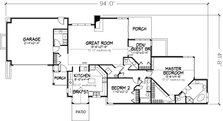 One-Story House Plan 51048 with 2 Beds, 2 Baths, 2 Car Garage First Level Plan