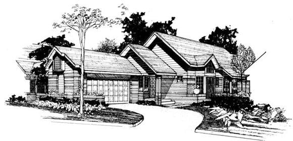 One-Story House Plan 51048 with 2 Beds, 2 Baths, 2 Car Garage Elevation