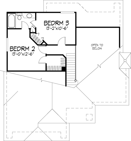 Craftsman House Plan 51054 with 3 Beds, 2 Baths, 2 Car Garage Second Level Plan