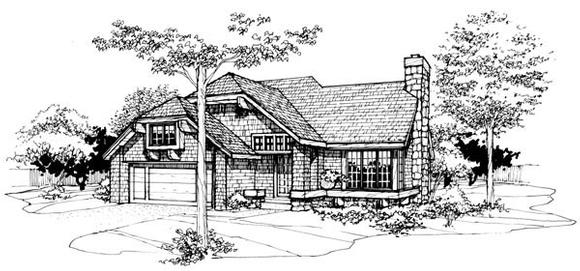 Craftsman House Plan 51054 with 3 Beds, 2 Baths, 2 Car Garage Elevation