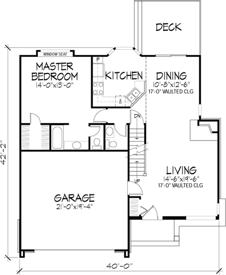 Narrow Lot House Plan 51061 with 3 Beds, 3 Baths, 2 Car Garage First Level Plan