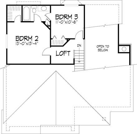 Narrow Lot House Plan 51061 with 3 Beds, 3 Baths, 2 Car Garage Second Level Plan