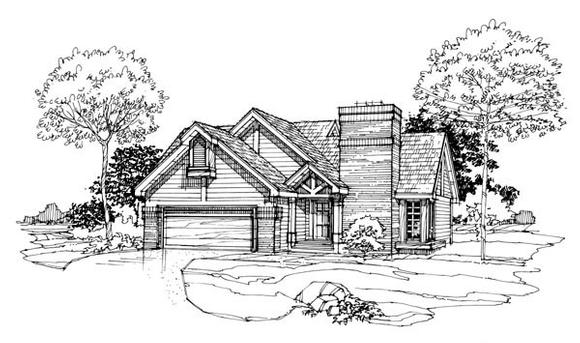 Narrow Lot, One-Story, Ranch House Plan 51084 with 2 Beds, 1 Baths, 2 Car Garage Elevation