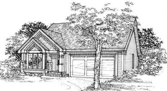 Narrow Lot, One-Story House Plan 51094 with 2 Beds, 2 Baths, 2 Car Garage Elevation