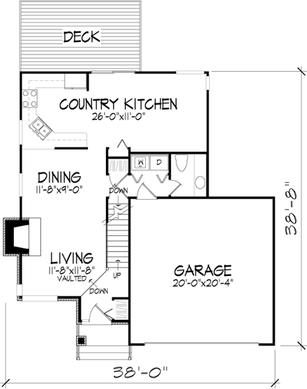 Narrow Lot House Plan 51096 with 3 Beds, 2 Baths, 2 Car Garage First Level Plan