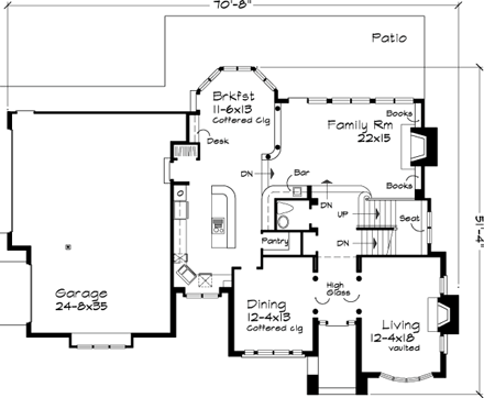 Traditional House Plan 51120 with 4 Beds, 3 Baths, 3 Car Garage First Level Plan