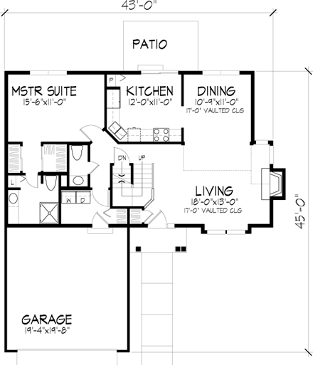 House Plan 51123 with 3 Beds, 3 Baths, 2 Car Garage First Level Plan